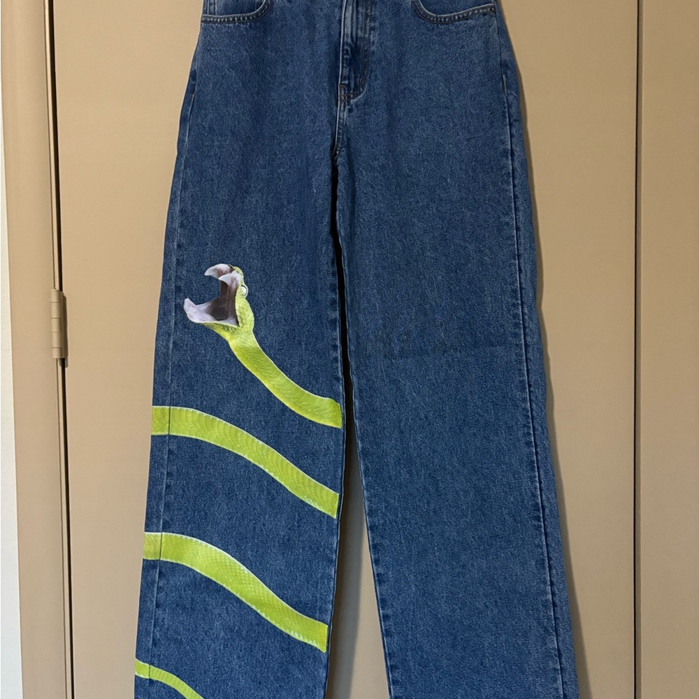 Desigual + Tyler McGillivary Straight Leg Jeans with snake/cobra design size XS